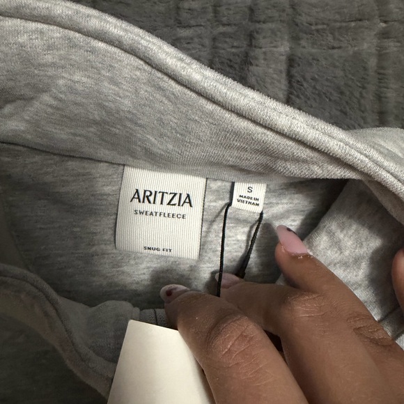 New NWT Aritzia cozy sweatfleece snug Hi-rib 1/2 zip Heather Chrome pullover S - Picture 7 of 8